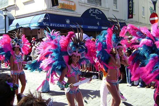 Caribbean Carnival dancers in costume.