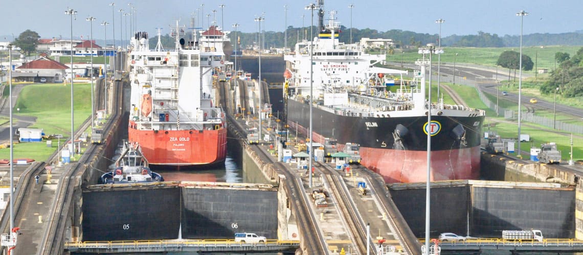 Ships cruising through the Panama Canal in Central America