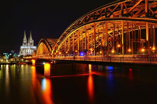 Bridge and cathedral in Germany at night
